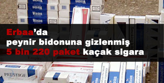 Erbaa'da peynir bidonuna gizlenmiş 5 bin 220 paket kaçak sigara