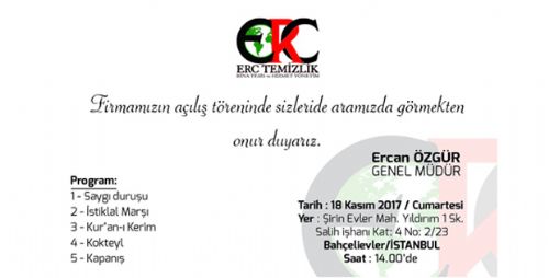 ERC TEMİZLİK BİNA TESİS VE HİZMET YÖNETİMİ AÇILIYOR