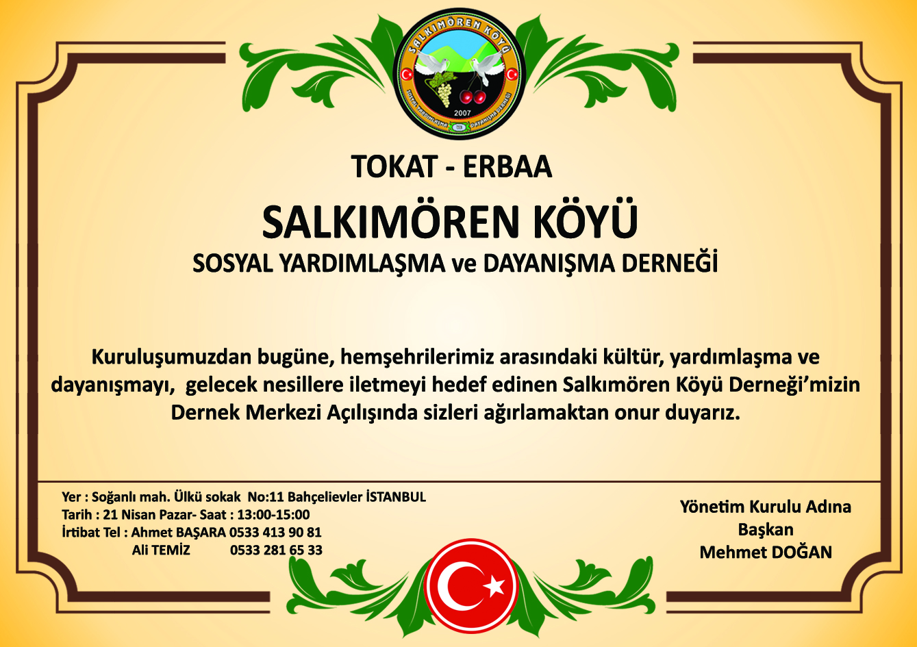 ERBAA SALKIMÖREN KÖYÜ DERNEK MERKEZİ AÇILIŞINA DAVETLİSİNİZ