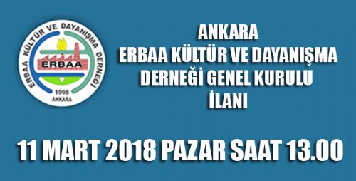 Ankara, Erbaa Kültür ve Dayanışma Derneği Genel Kurul İlanı