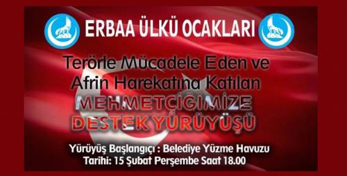 ERBAA ÜLKÜ OCAKLARINDAN MEHMETÇİĞE DESTEK YÜRÜYÜŞÜ