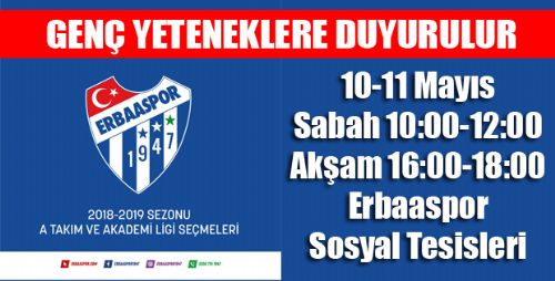 ERBAASPOR SEÇMELERİ 10-11 MAYIS TARİHLERİNDE