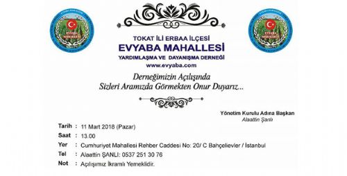 EVYABA MAHALLESİ DERNEK MERKEZİ AÇILIŞINA DAVETLİSİNİ
