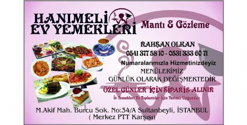 HANIMELİ EV YEMEKLERİ SULTANBEYLİDE AÇILIYOR