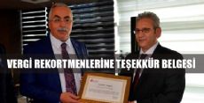 VERGİ REKORTMENLERİNE TEŞEKKÜR BELGESİ