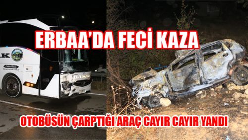 Erbaa'da yolcu otobüsü ile otomobilin çarpıştığı kazada 2 ölü, 3 yaralı